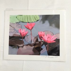 Abstract Watercolor Water Lilies Foam Core Print 2011 Signed D. Larson 2 of 50